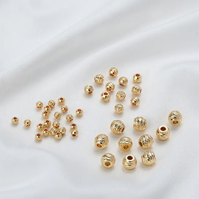 Handmade Stainless Titanium Steel Engraved Striped Round Beads 10pcs for Jewelry DIY