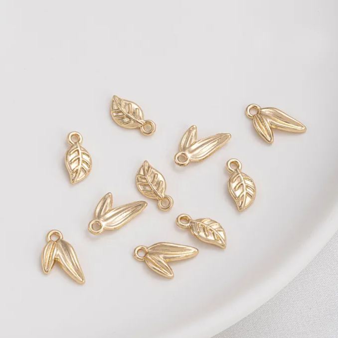 Delicate 14k Gold Plated Three-Dimensional Simulation Leaf Pendant Jewelry Charms