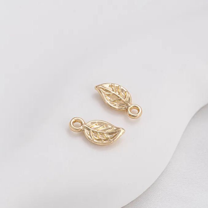 Delicate 14k Gold Plated Three-Dimensional Simulation Leaf Pendant Jewelry Charms