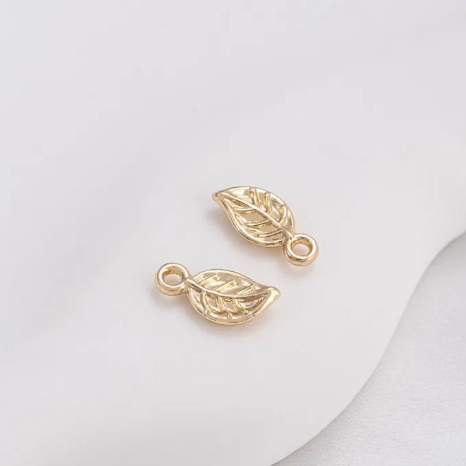 Delicate 14k Gold Plated Three-Dimensional Simulation Leaf Pendant Jewelry Charms