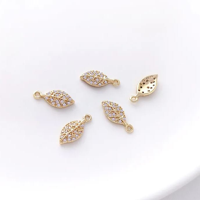 Delicate 14k Gold Plated Three-Dimensional Simulation Leaf Pendant Jewelry Charms