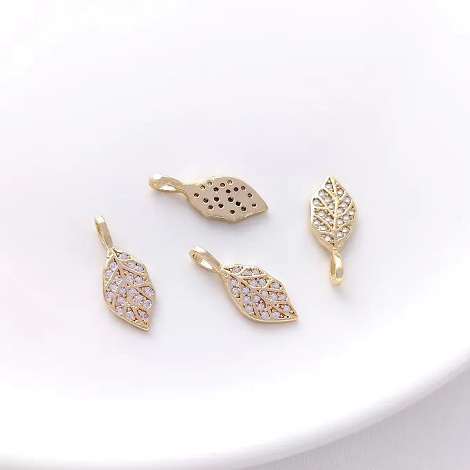 Delicate 14k Gold Plated Three-Dimensional Simulation Leaf Pendant Jewelry Charms