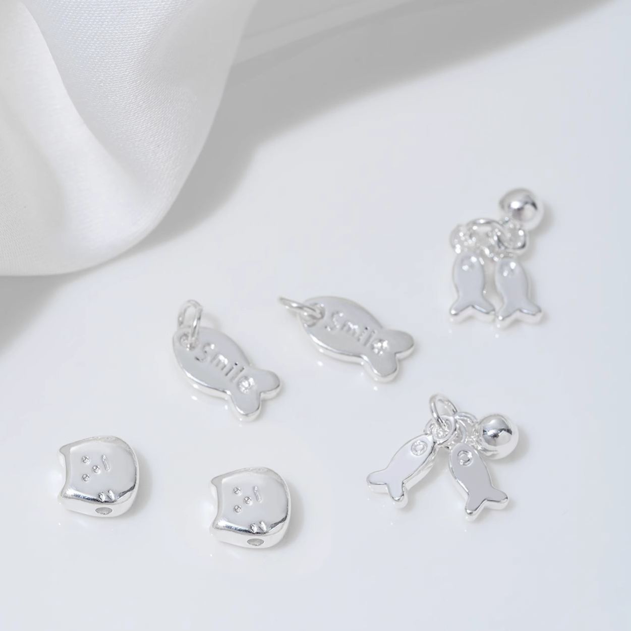 Gold Plated Cat and Fish Charms Spacer Bead Jewelry Pendant for DIY