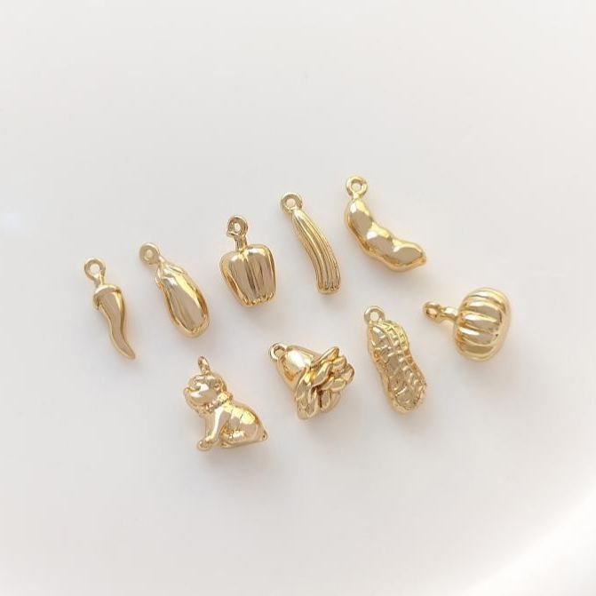 Gold Plated Pastoral Style Fruit and Vegetable Pendant Jewelry Charms for DIY