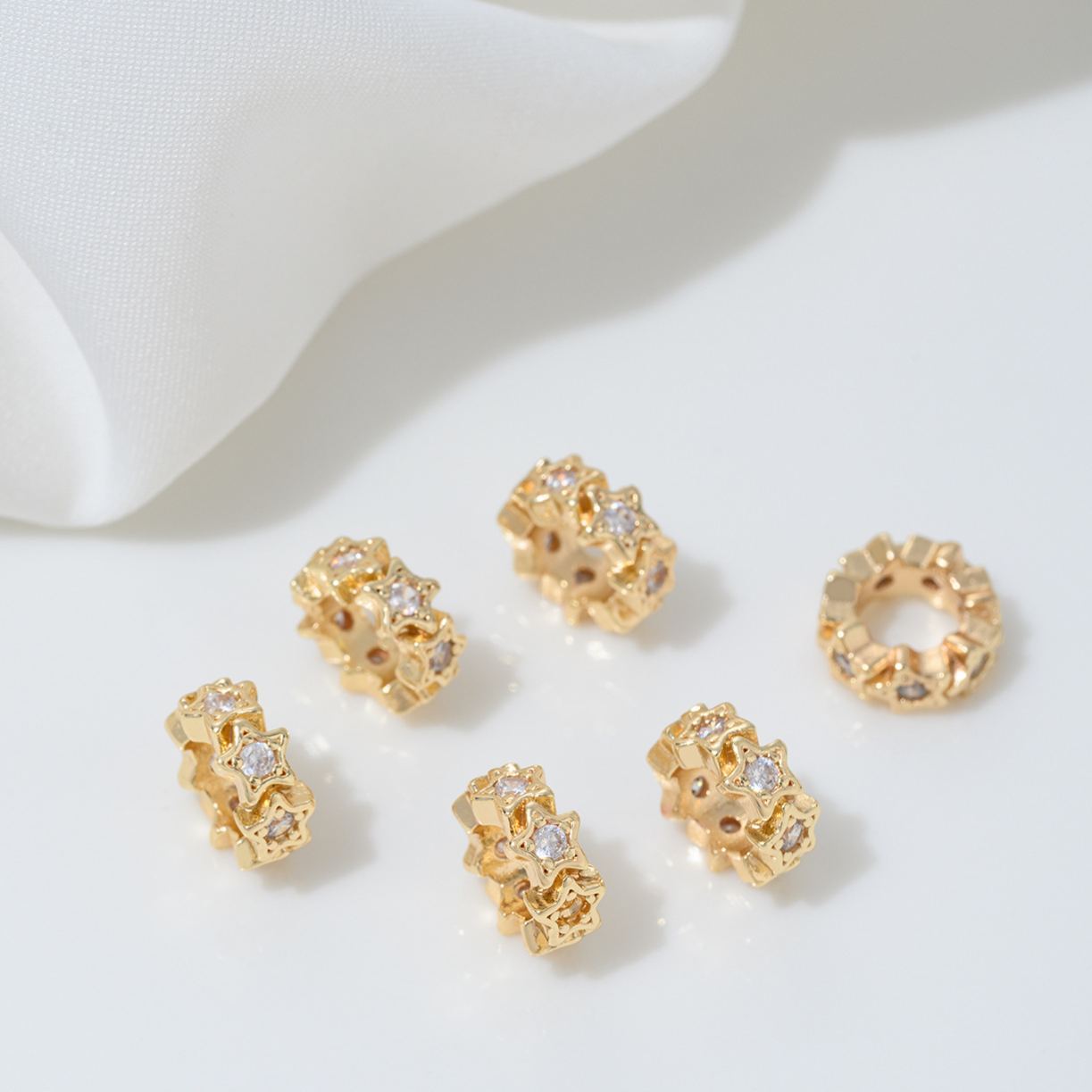 Cubic Zirconia Inlaid Gold Plated Wheel Spacer Bead Multiple Style