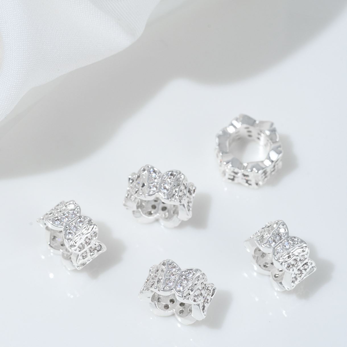 Cubic Zirconia Inlaid Gold Plated Wheel Spacer Bead Multiple Style