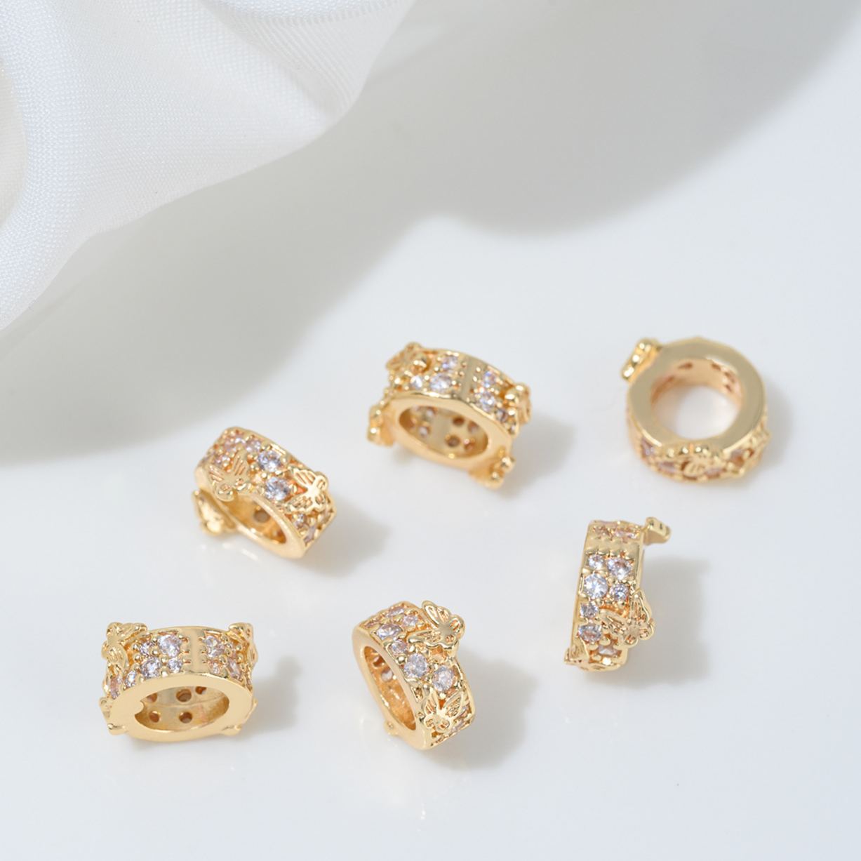 Cubic Zirconia Inlaid Gold Plated Wheel Spacer Bead Multiple Style