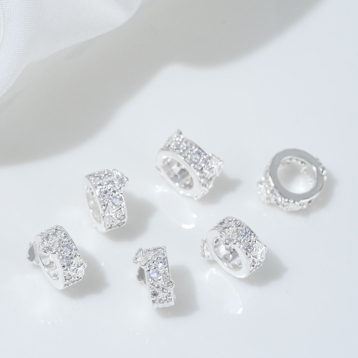 Cubic Zirconia Inlaid Gold Plated Wheel Spacer Bead Multiple Style