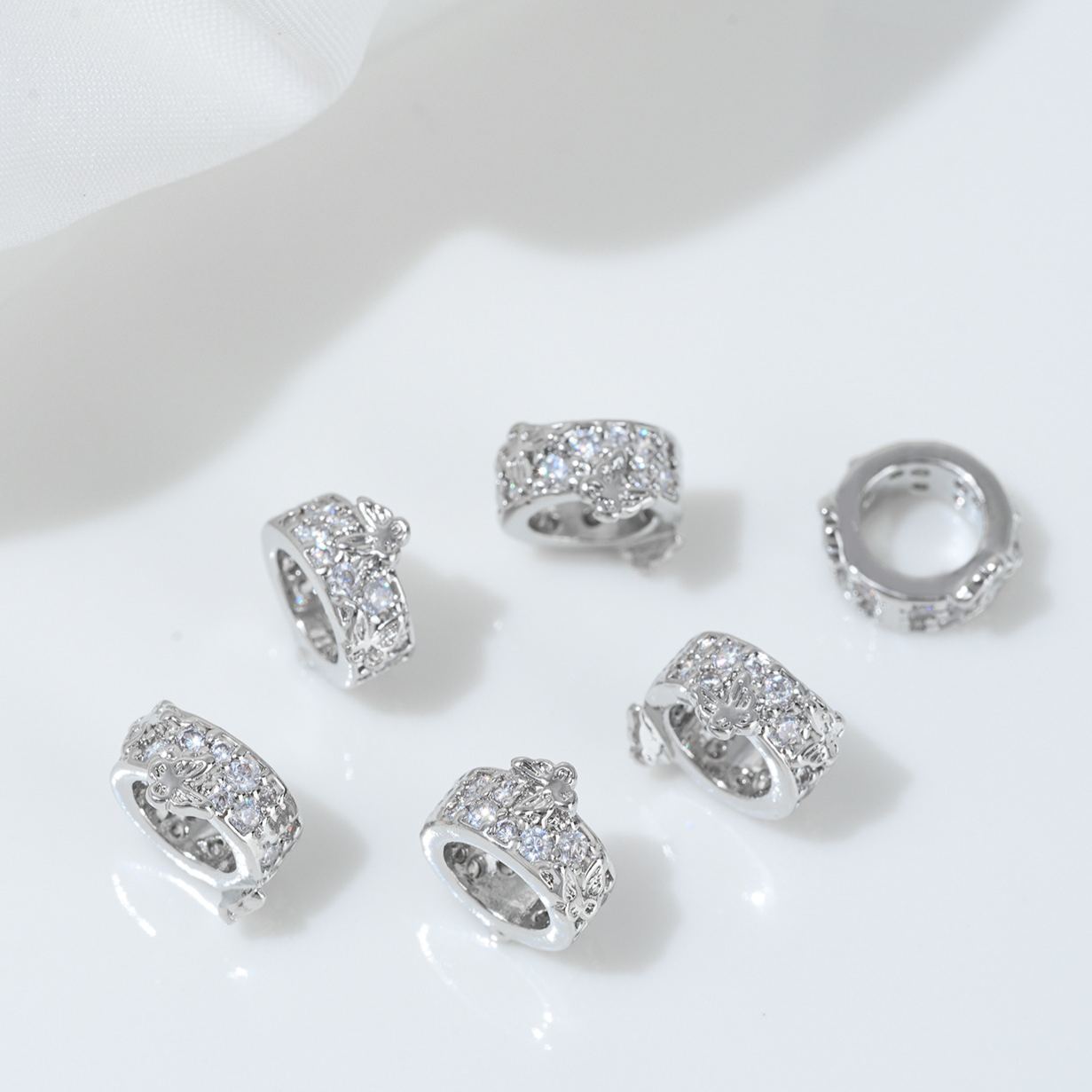 Cubic Zirconia Inlaid Gold Plated Wheel Spacer Bead Multiple Style