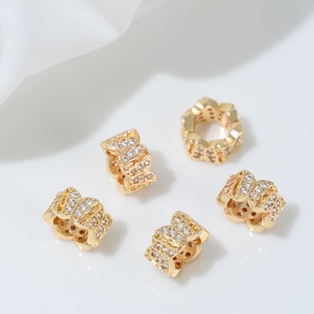 Cubic Zirconia Inlaid Gold Plated Wheel Spacer Bead Multiple Style