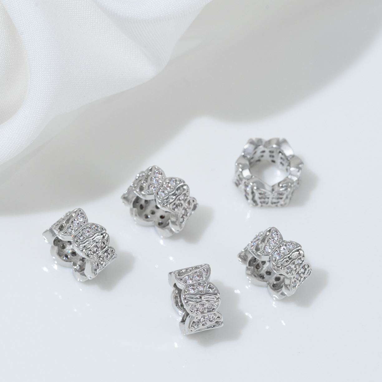 Cubic Zirconia Inlaid Gold Plated Wheel Spacer Bead Multiple Style