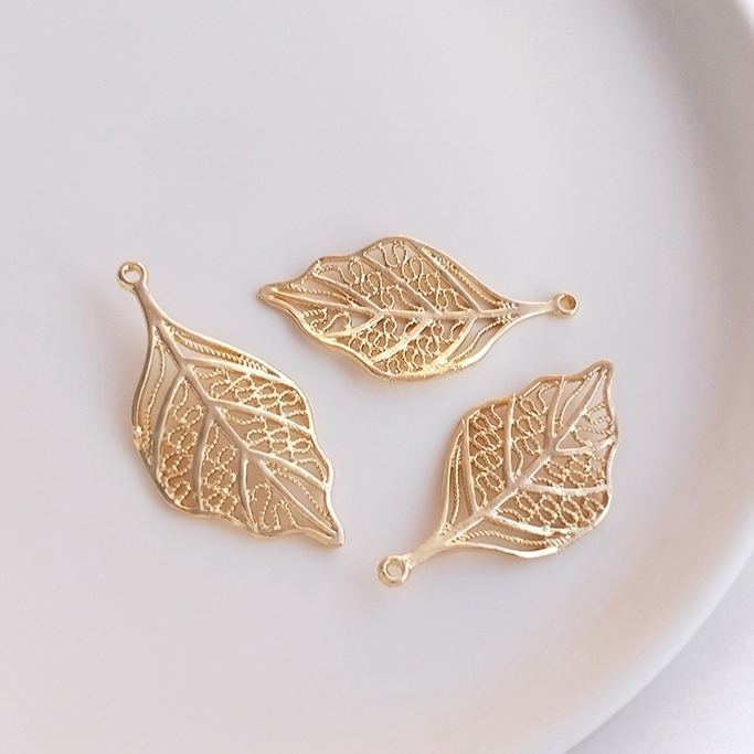 Delicate 14k Gold Plated Simulation Leaf Pendant Cute Charms for Jewelry DIY