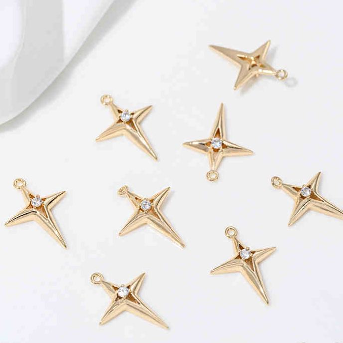 Cubic Zirconia Inlaid Star Charm Jewelry Pendant for Necklace Bracelet Earrings DIY