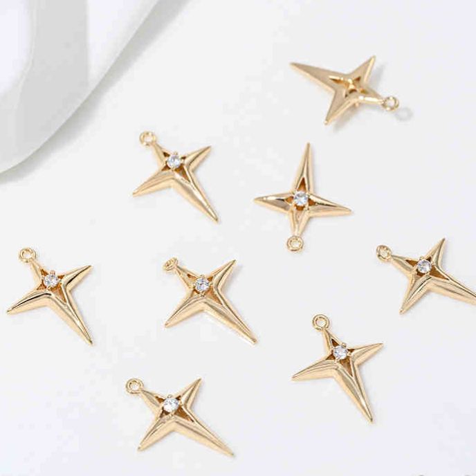 Cubic Zirconia Inlaid Star Charm Jewelry Pendant for Necklace Bracelet Earrings DIY