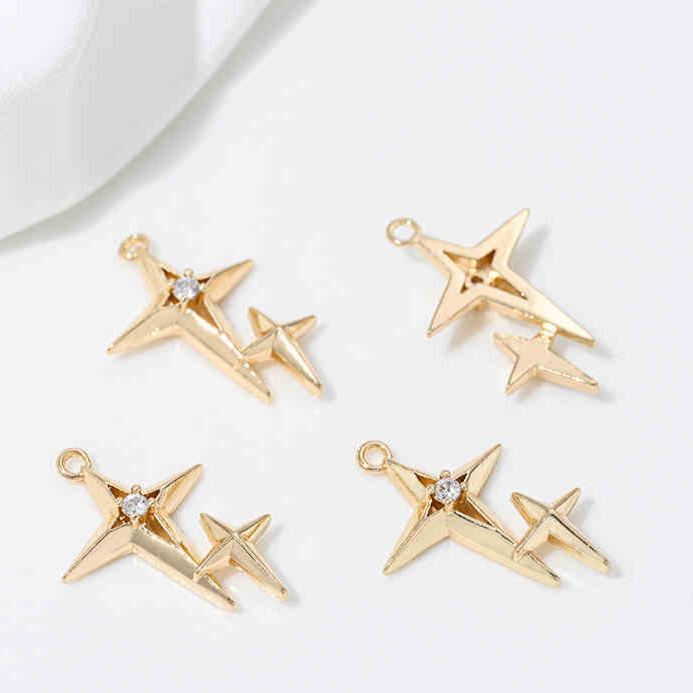 Cubic Zirconia Inlaid Star Charm Jewelry Pendant for Necklace Bracelet Earrings DIY