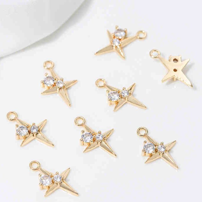 Cubic Zirconia Inlaid Star Charm Jewelry Pendant for Necklace Bracelet Earrings DIY