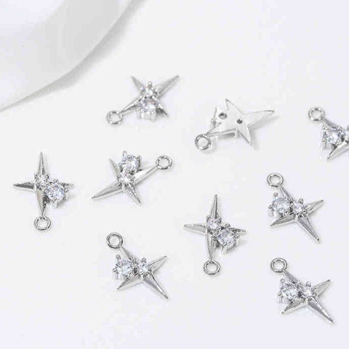 Cubic Zirconia Inlaid Star Charm Jewelry Pendant for Necklace Bracelet Earrings DIY