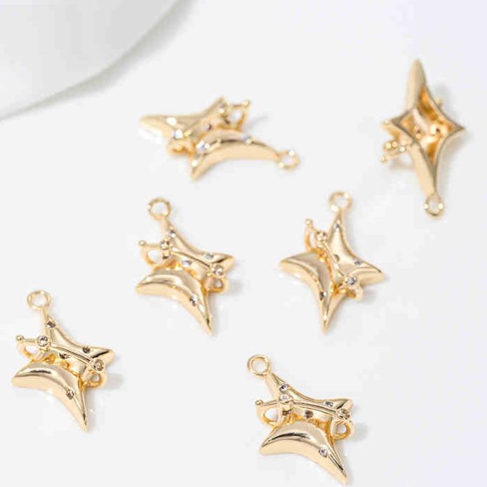 Cubic Zirconia Inlaid Star Charm Jewelry Pendant for Necklace Bracelet Earrings DIY