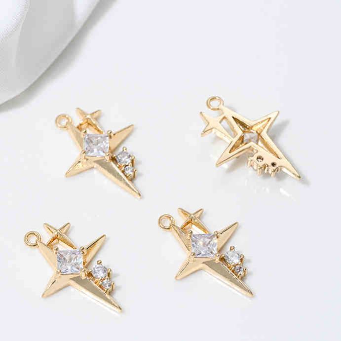 Cubic Zirconia Inlaid Star Charm Jewelry Pendant for Necklace Bracelet Earrings DIY