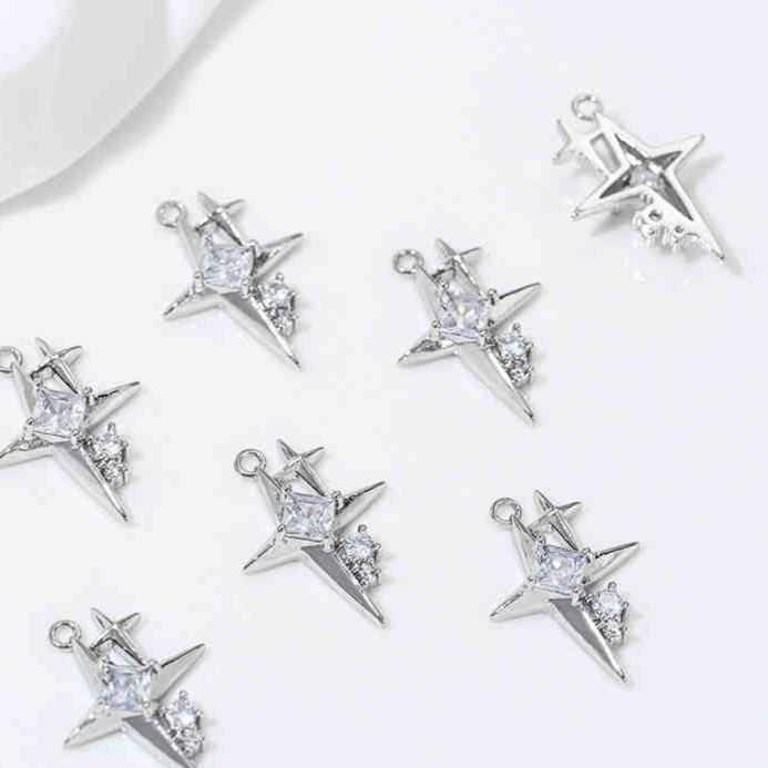 Cubic Zirconia Inlaid Star Charm Jewelry Pendant for Necklace Bracelet Earrings DIY