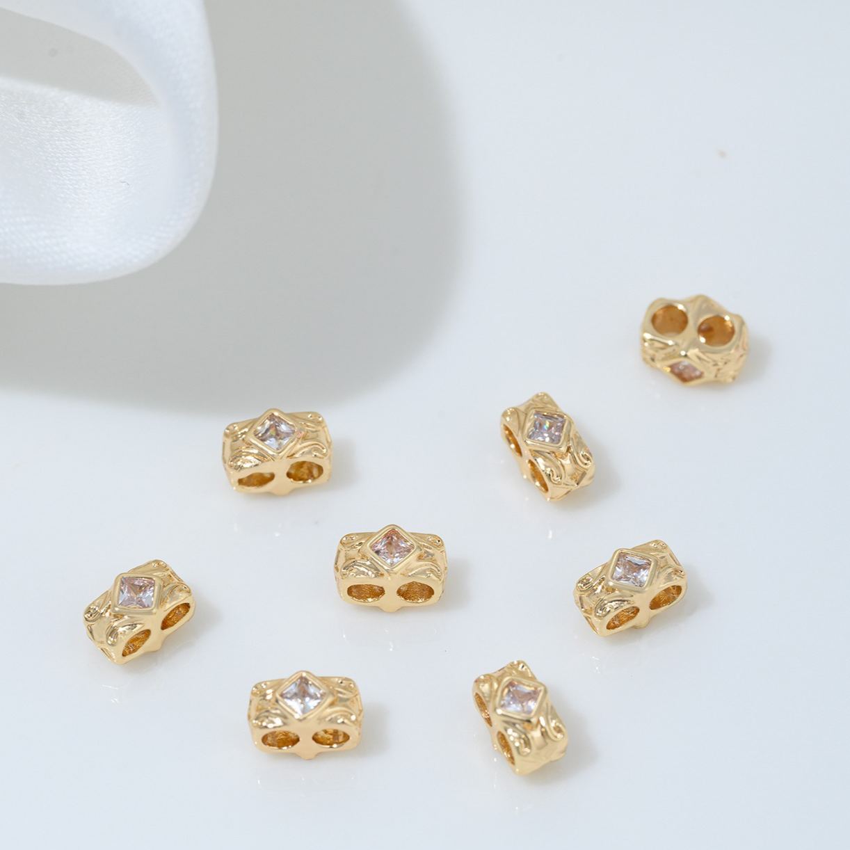 Square Zirconia Inlaid Dual Row Rectangle Spacer Bead Multiple Color