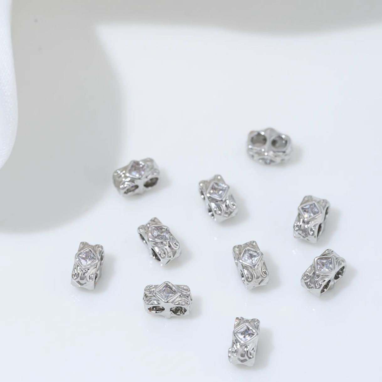 Square Zirconia Inlaid Dual Row Rectangle Spacer Bead Multiple Color