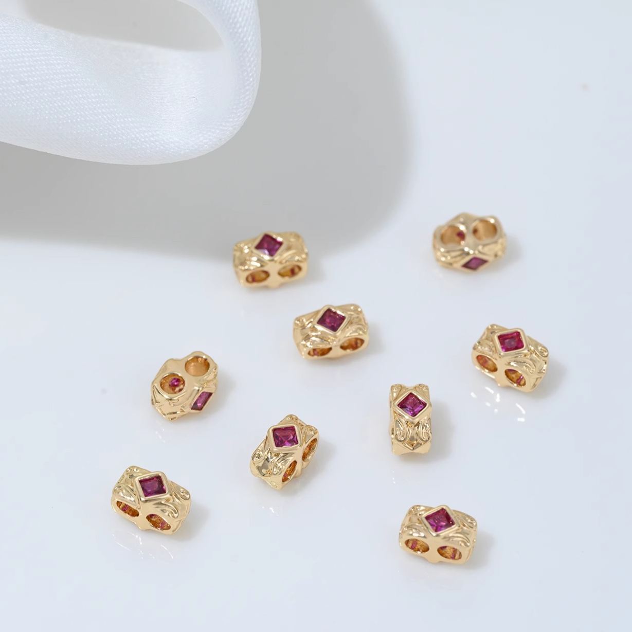 Square Zirconia Inlaid Dual Row Rectangle Spacer Bead Multiple Color