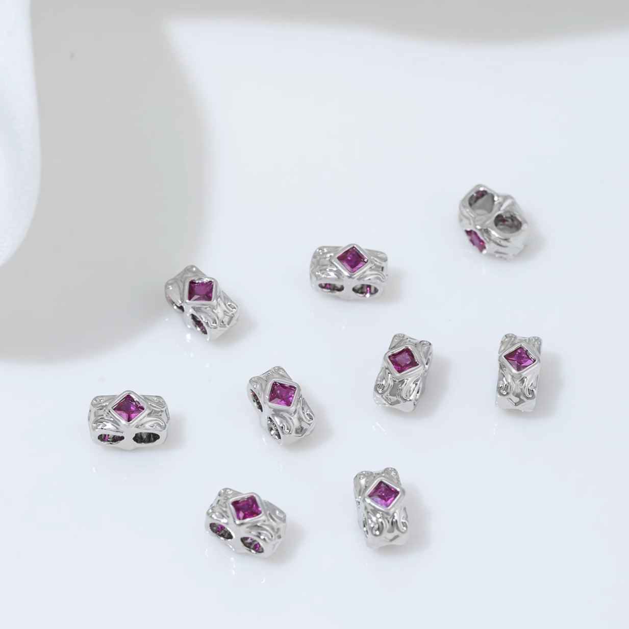 Square Zirconia Inlaid Dual Row Rectangle Spacer Bead Multiple Color