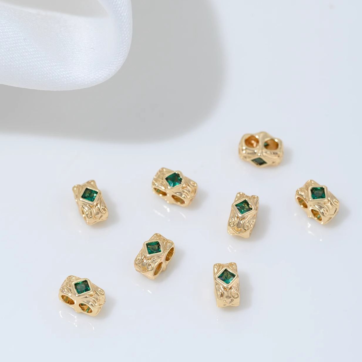 Square Zirconia Inlaid Dual Row Rectangle Spacer Bead Multiple Color