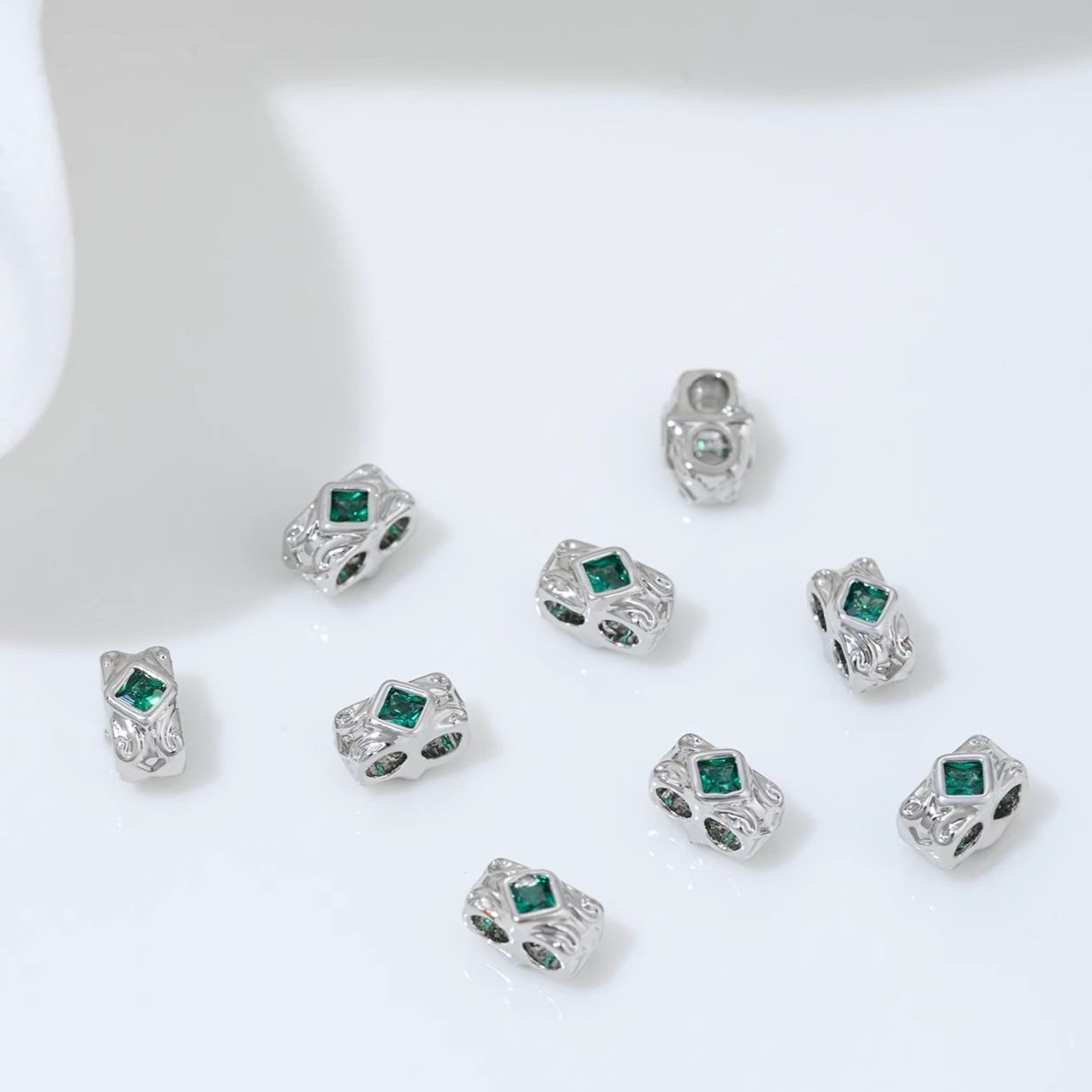 Square Zirconia Inlaid Dual Row Rectangle Spacer Bead Multiple Color