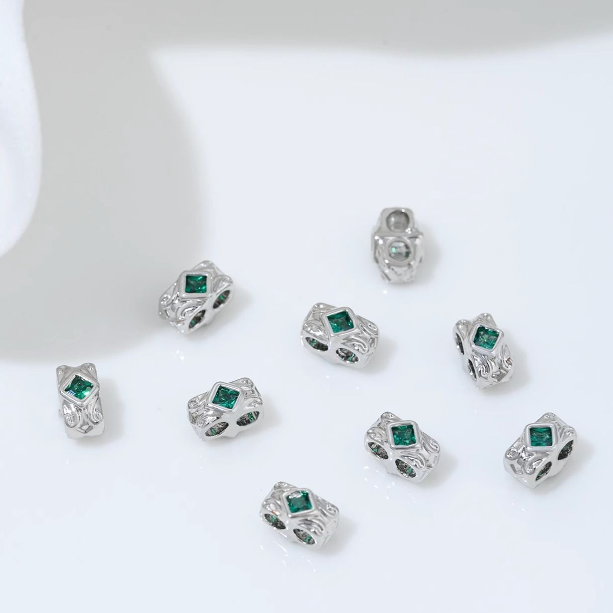 Square Zirconia Inlaid Dual Row Rectangle Spacer Bead Multiple Color