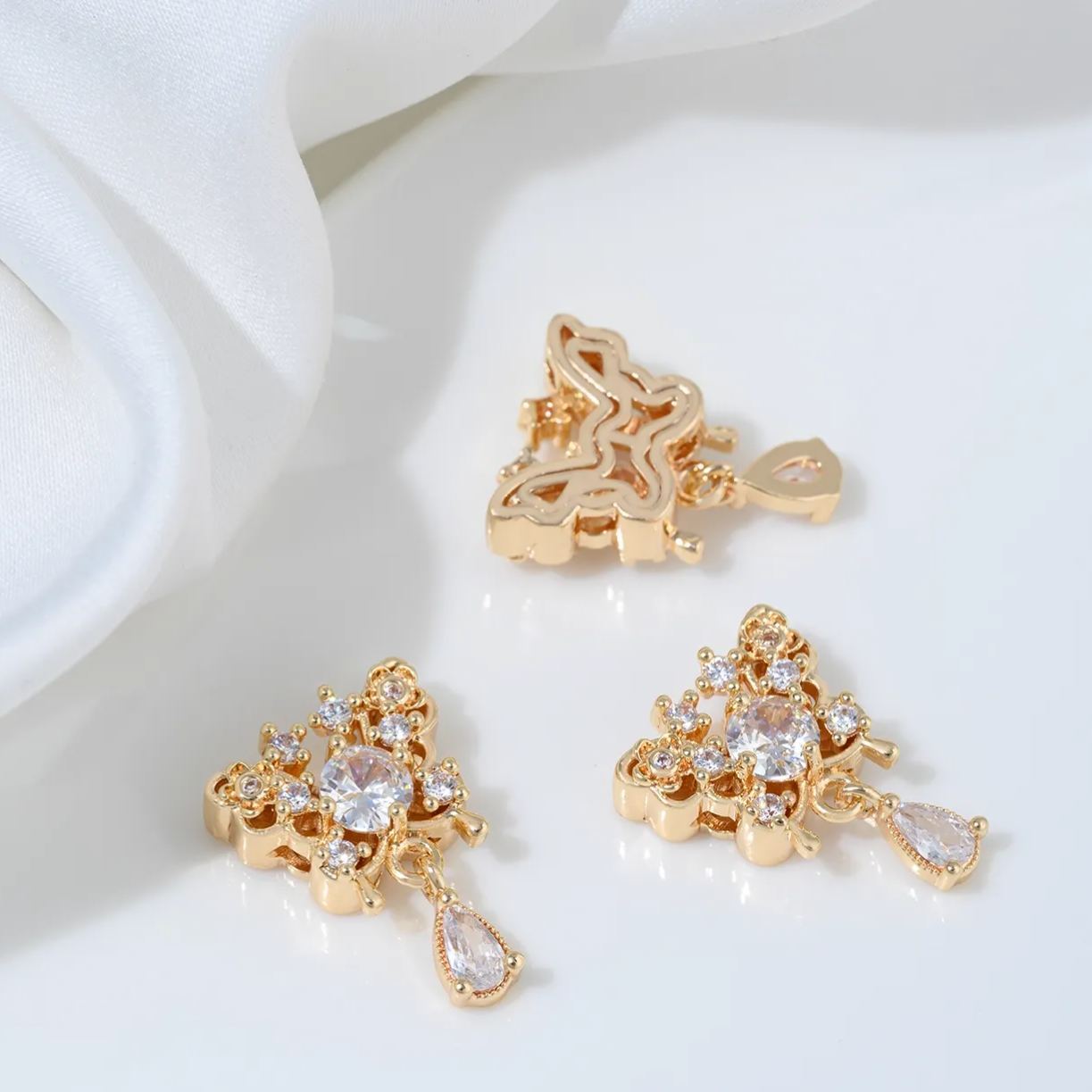 Zirconia Inlaid Gold plated Multi-Holes Spacer Bead with Charms  Moon Star Butterfly Multiple style