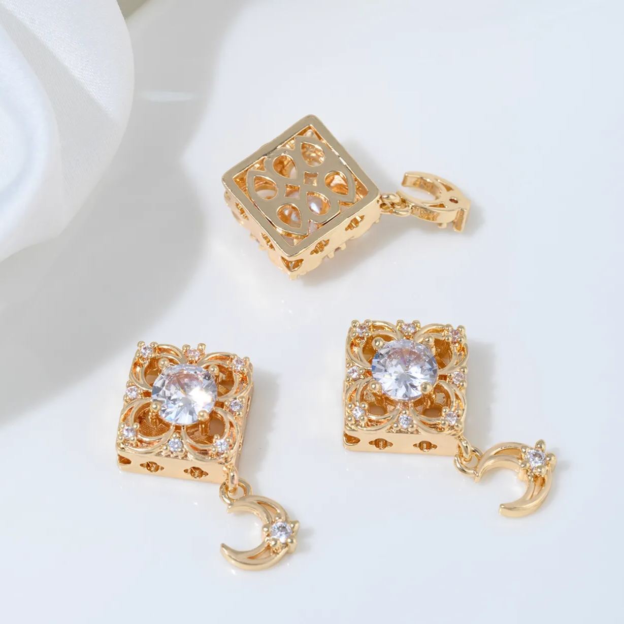 Zirconia Inlaid Gold plated Multi-Holes Spacer Bead with Charms  Moon Star Butterfly Multiple style