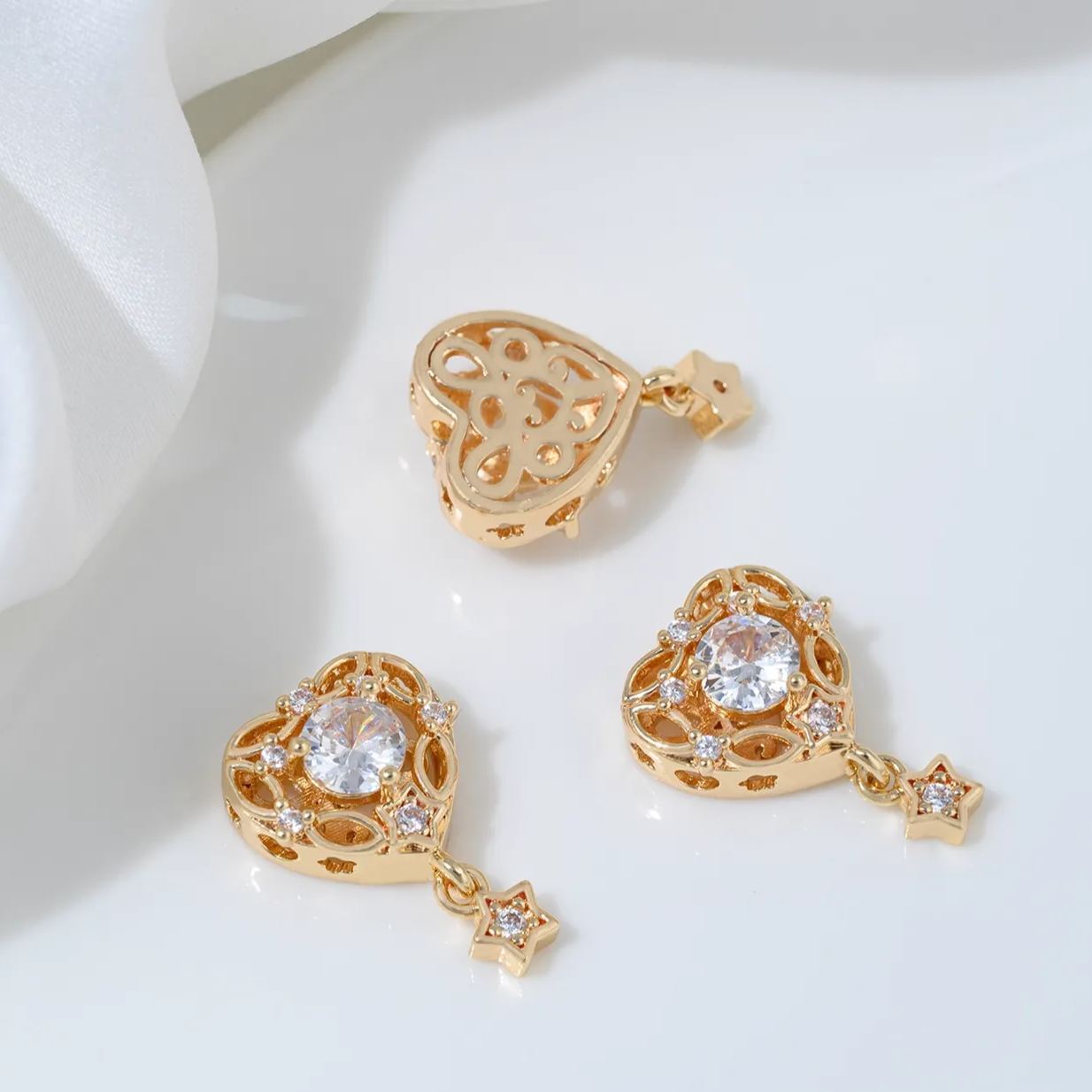 Zirconia Inlaid Gold plated Multi-Holes Spacer Bead with Charms  Moon Star Butterfly Multiple style