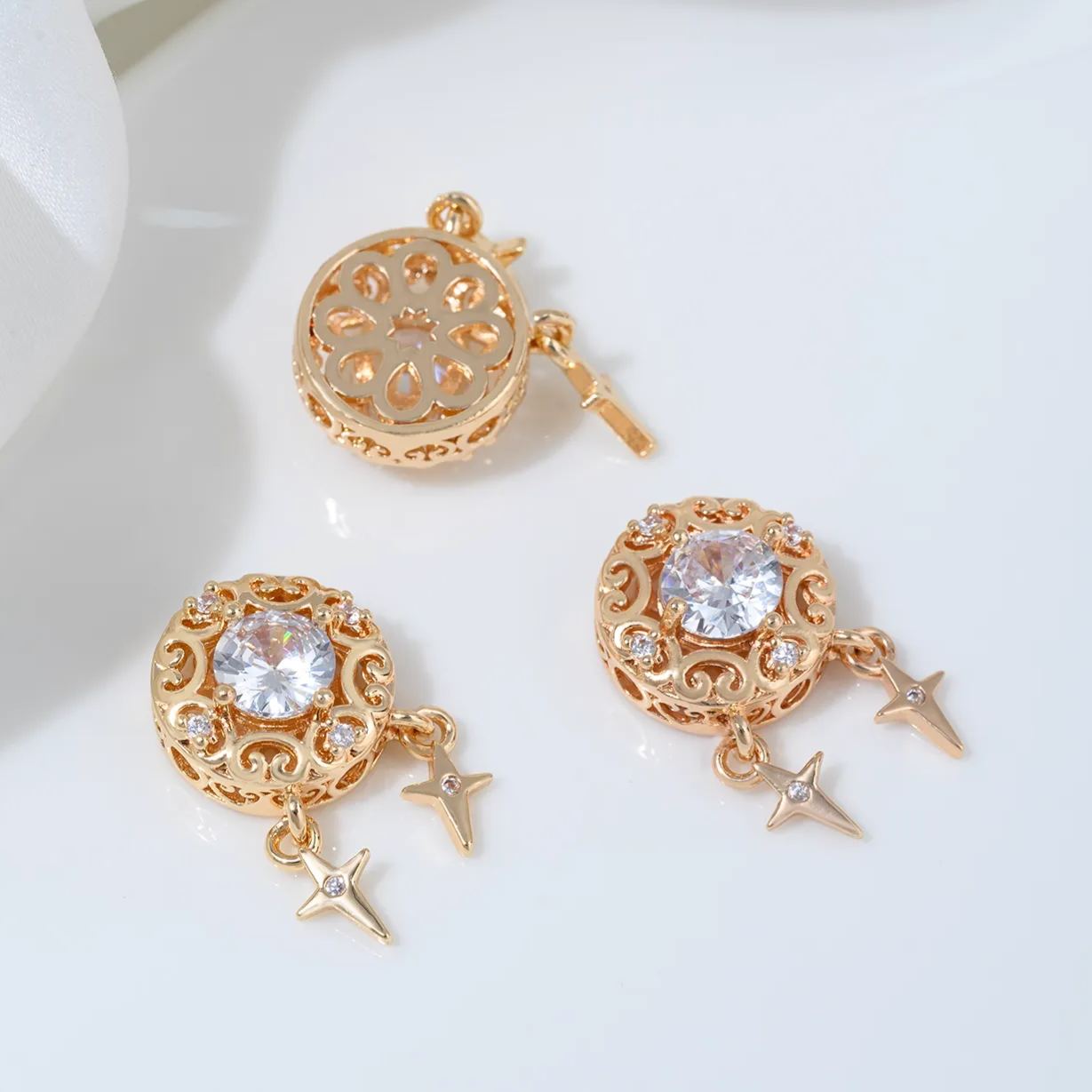 Zirconia Inlaid Gold plated Multi-Holes Spacer Bead with Charms  Moon Star Butterfly Multiple style