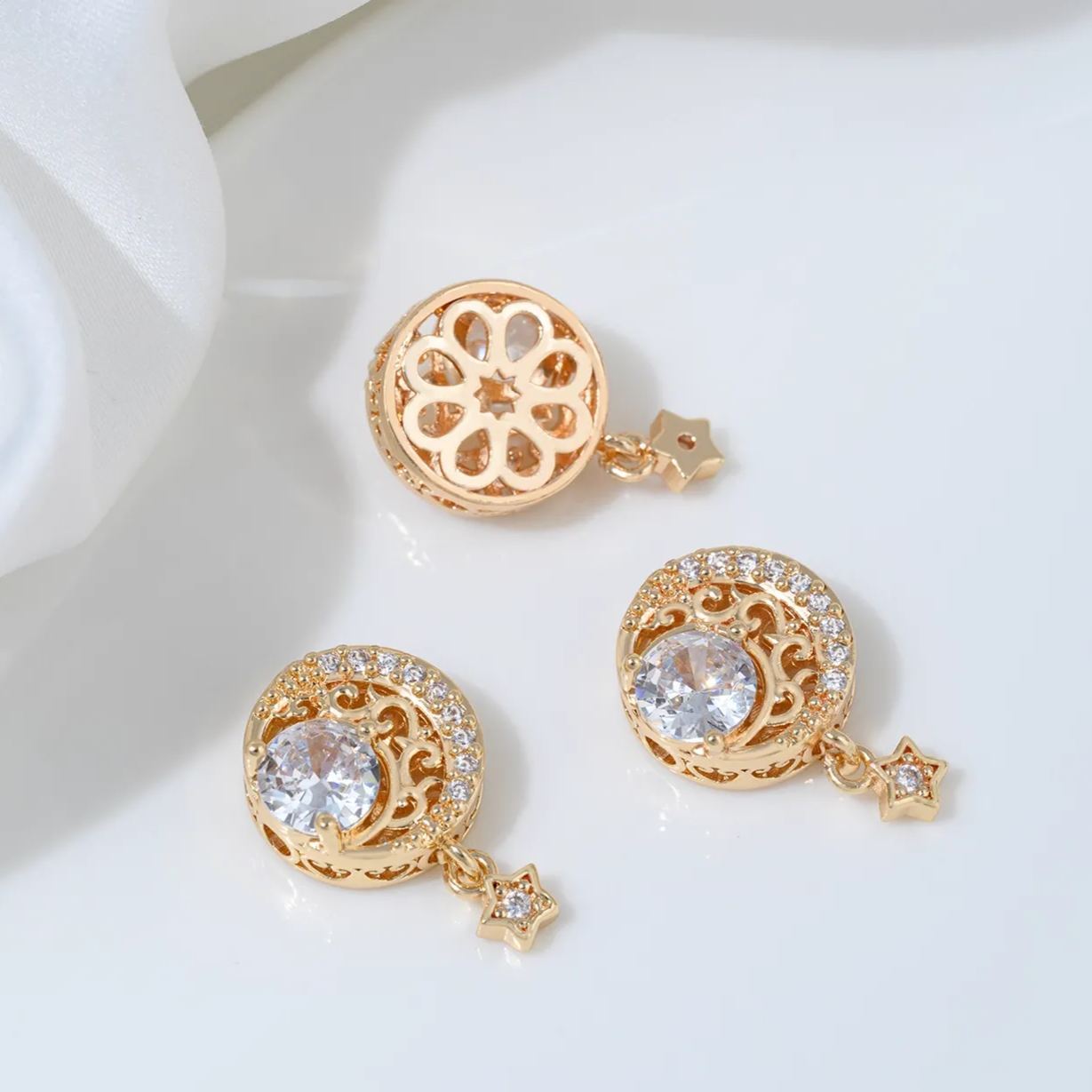 Zirconia Inlaid Gold plated Multi-Holes Spacer Bead with Charms  Moon Star Butterfly Multiple style