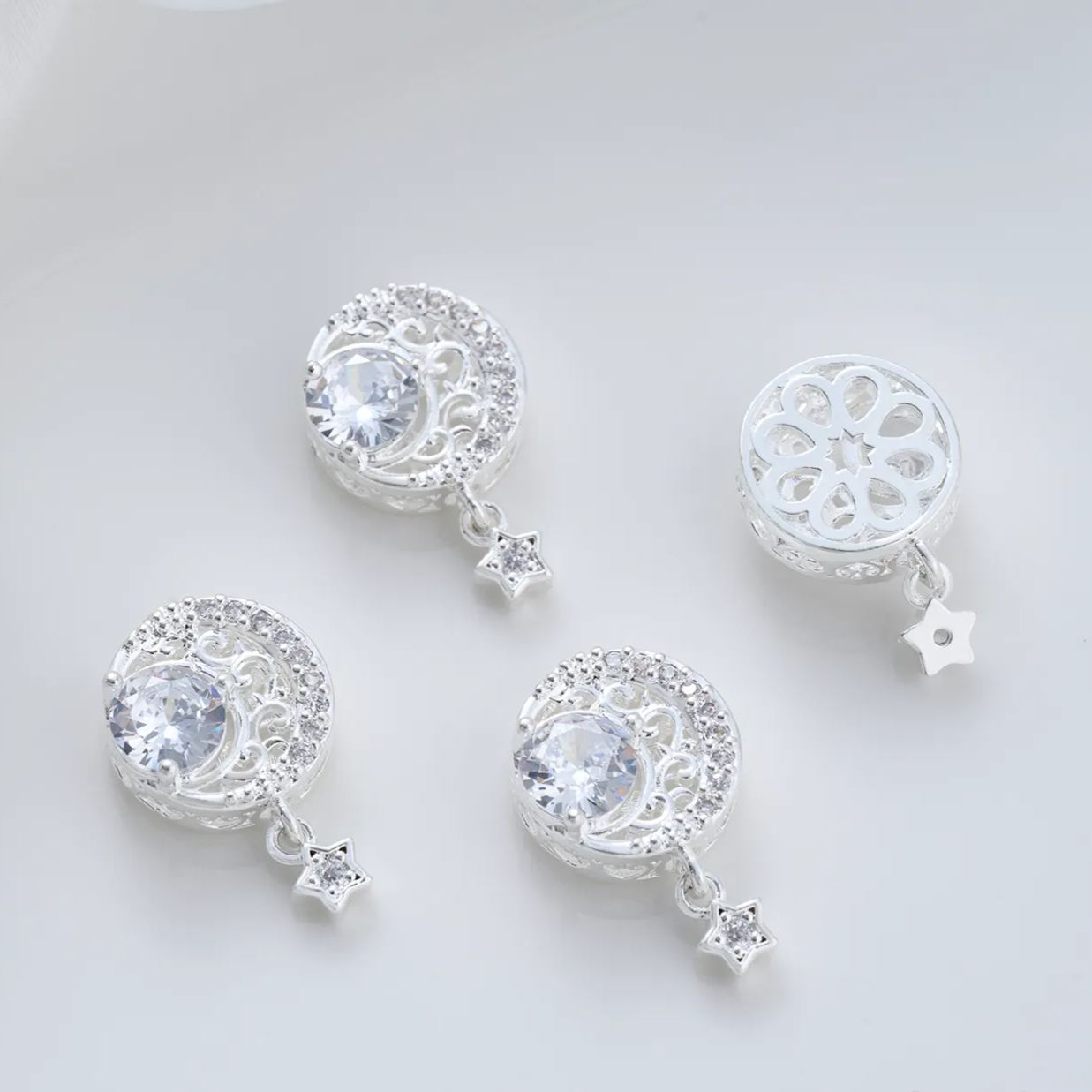 Zirconia Inlaid Gold plated Multi-Holes Spacer Bead with Charms  Moon Star Butterfly Multiple style