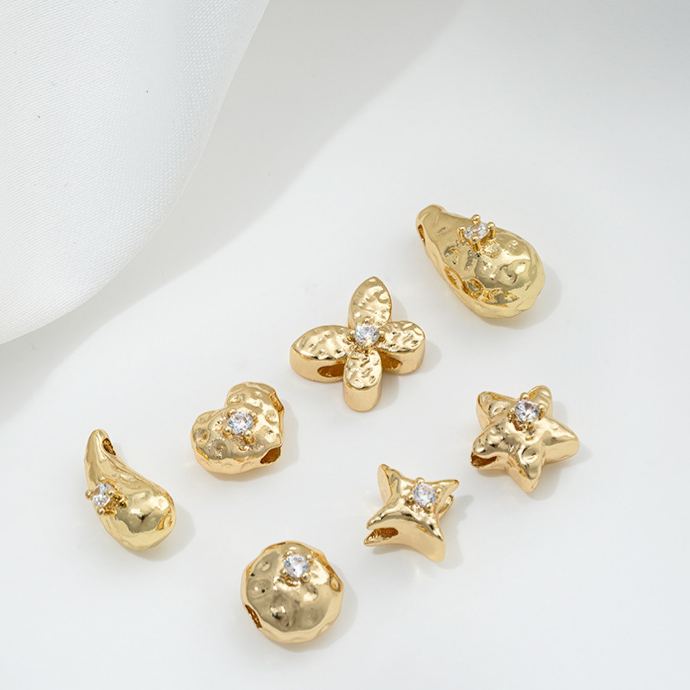 Gold Plated Mteorite Crater with Cubic Zirconia Inlaid Spacer Bead Multiple Shapes