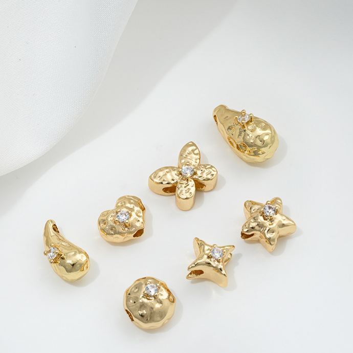 Gold Plated Mteorite Crater with Cubic Zirconia Inlaid Spacer Bead Multiple Shapes