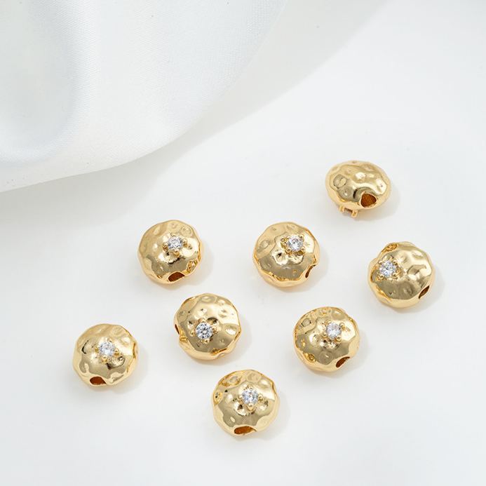 Gold Plated Mteorite Crater with Cubic Zirconia Inlaid Spacer Bead Multiple Shapes