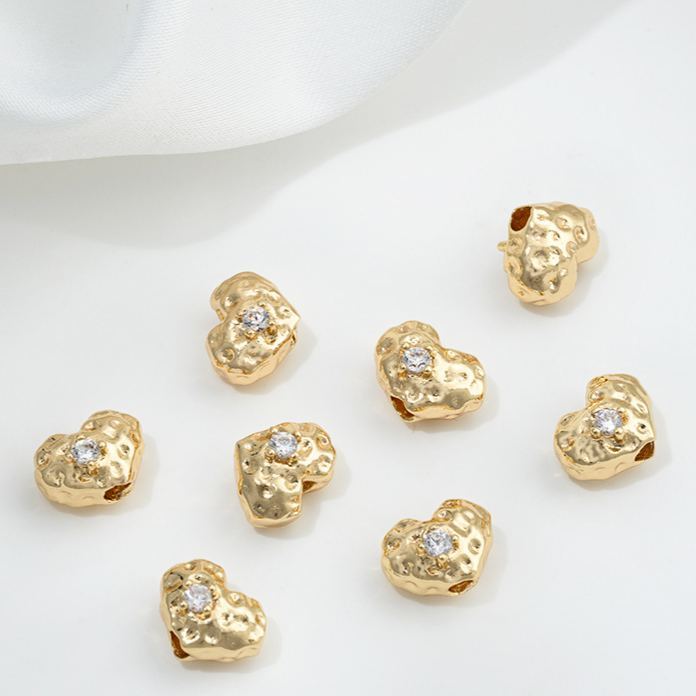 Gold Plated Mteorite Crater with Cubic Zirconia Inlaid Spacer Bead Multiple Shapes