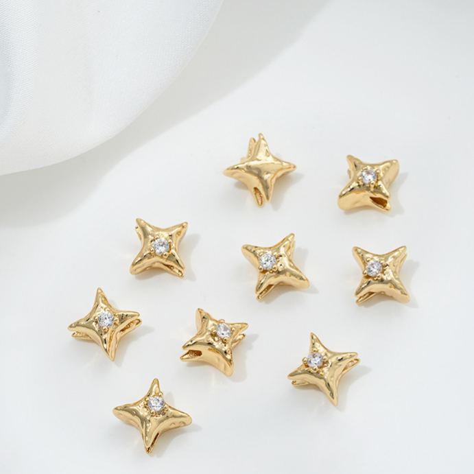 Gold Plated Mteorite Crater with Cubic Zirconia Inlaid Spacer Bead Multiple Shapes