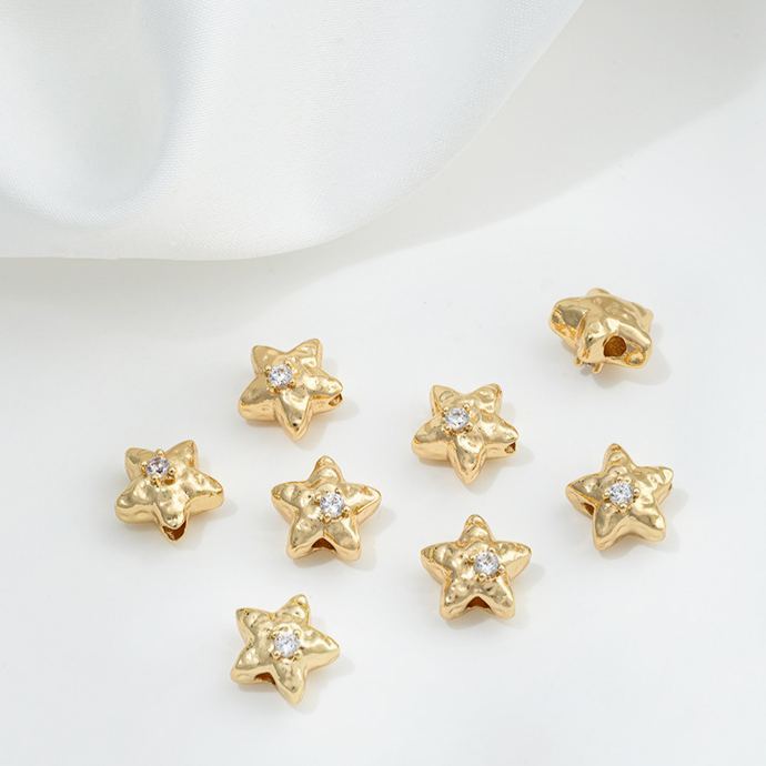 Gold Plated Mteorite Crater with Cubic Zirconia Inlaid Spacer Bead Multiple Shapes