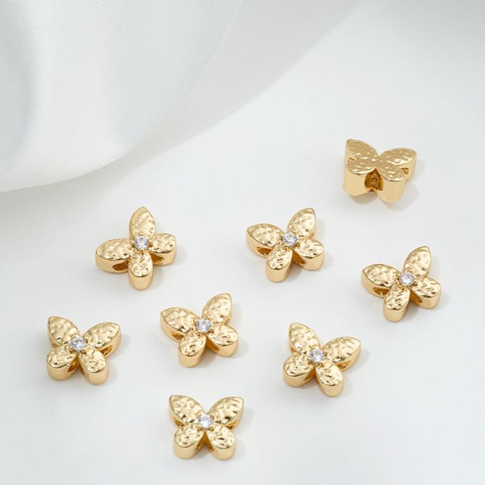 Gold Plated Mteorite Crater with Cubic Zirconia Inlaid Spacer Bead Multiple Shapes