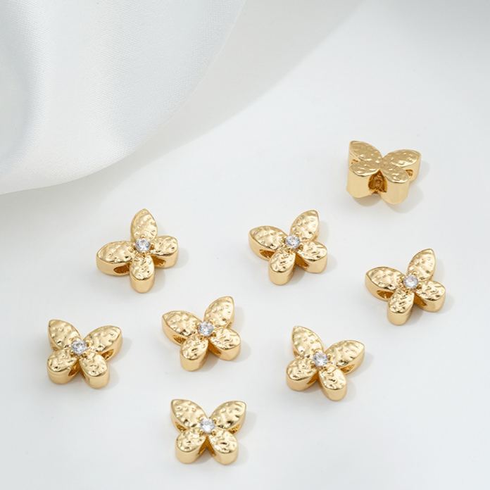 Gold Plated Mteorite Crater with Cubic Zirconia Inlaid Spacer Bead Multiple Shapes