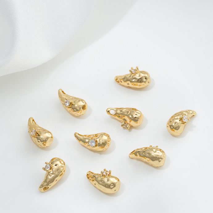 Gold Plated Mteorite Crater with Cubic Zirconia Inlaid Spacer Bead Multiple Shapes