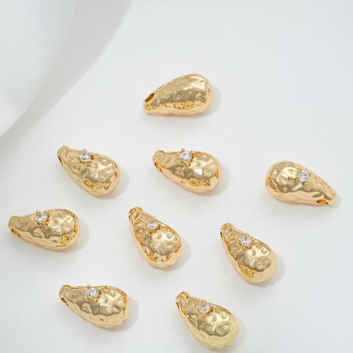 Gold Plated Mteorite Crater with Cubic Zirconia Inlaid Spacer Bead Multiple Shapes