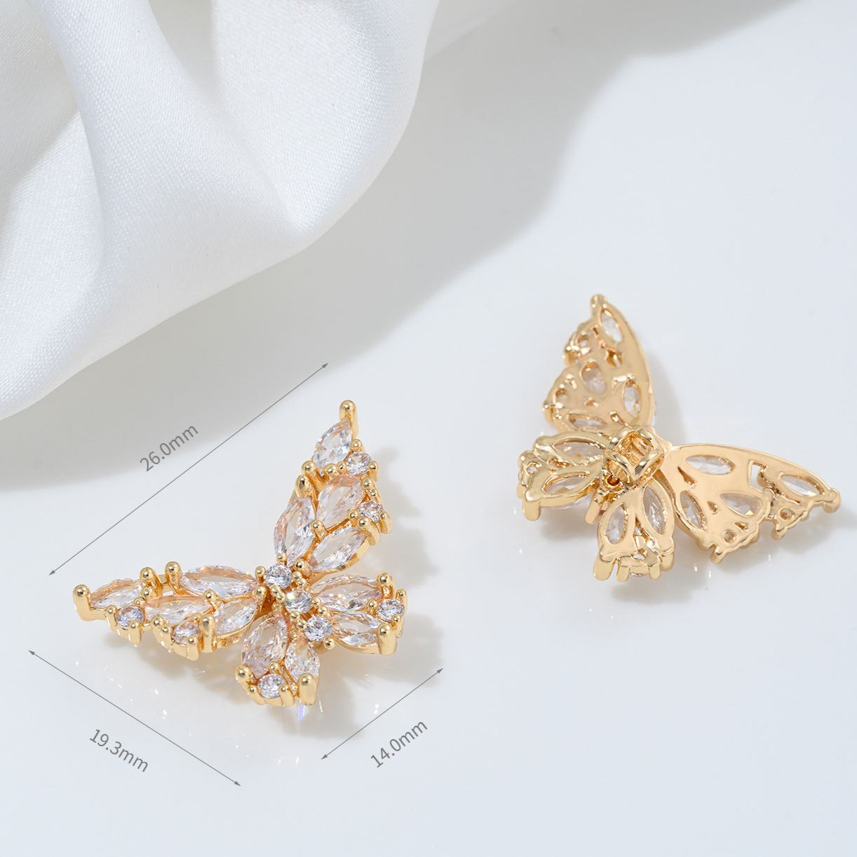 Cubic Zirconia Inlaid Gold Plated Butterfly Spacer Bead Jewelry Charm Multiple Color