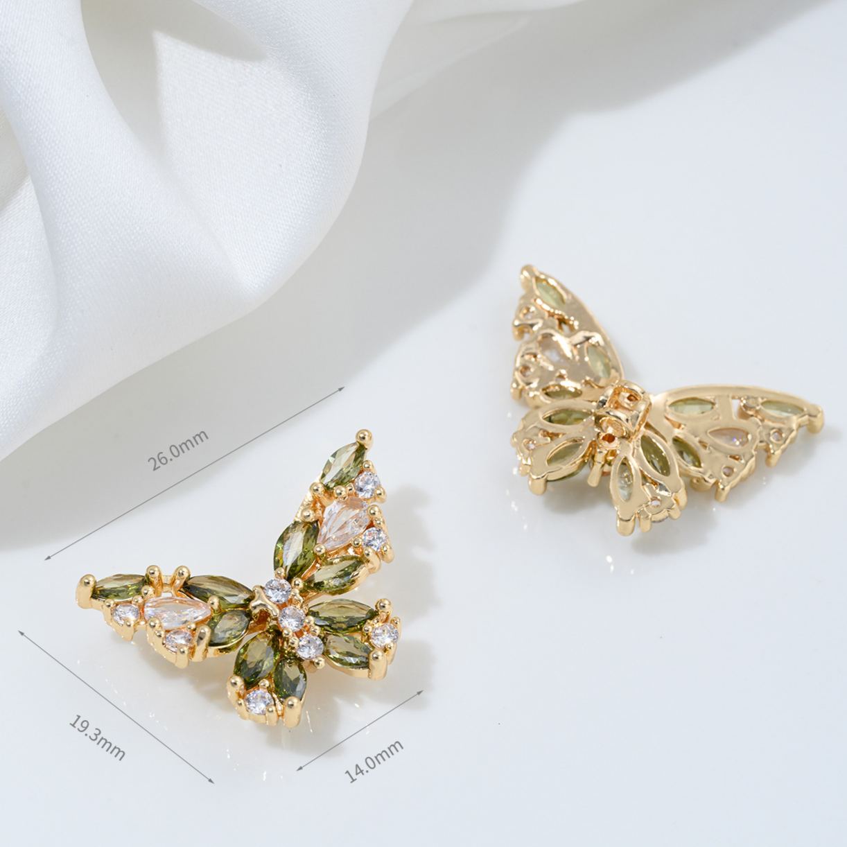 Cubic Zirconia Inlaid Gold Plated Butterfly Spacer Bead Jewelry Charm Multiple Color