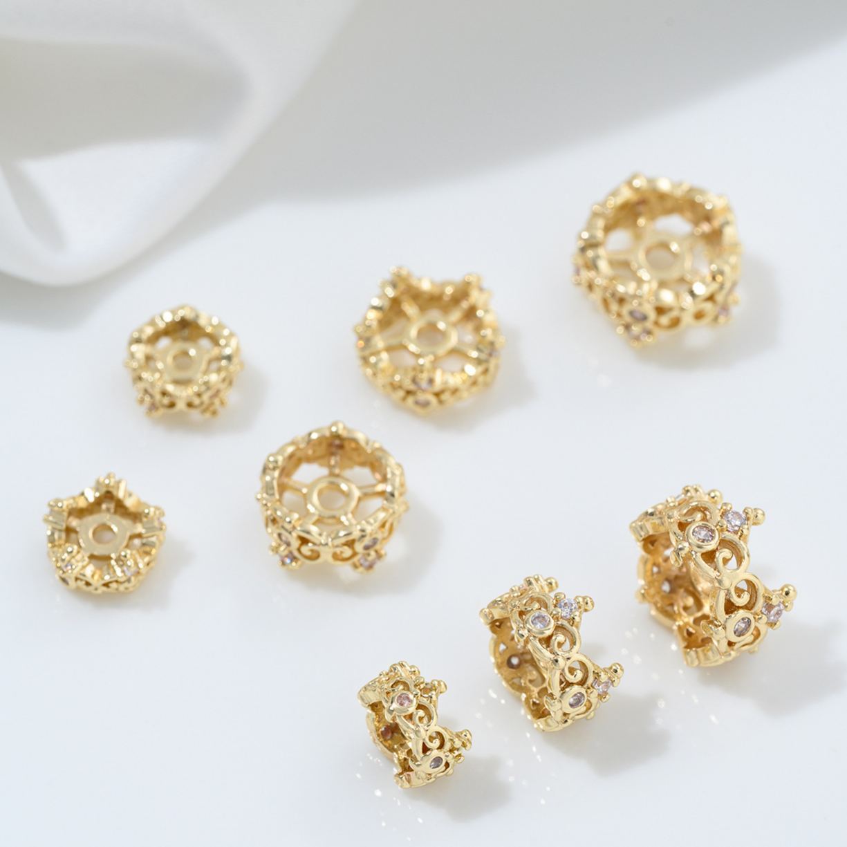 Cubic Zirconia Inlaid Gold Plated Wheel Spacer Bead Multiple Style